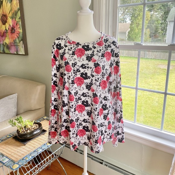 IBKUL Golf Tennis Long Sleeve Top XL Crew Neck Black Red Roses UPF 50+ Active - Picture 1 of 8